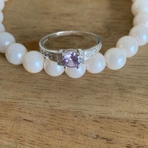 Purple diamond glass sterling silver ring